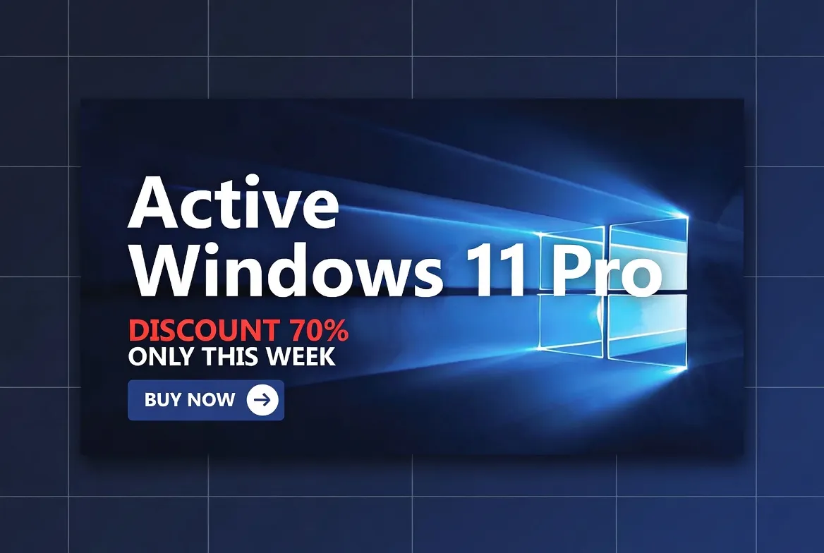 Banner promocional de Windows 11 Pro con descuento del 70% - Cupones activos verificados diciembre 2025