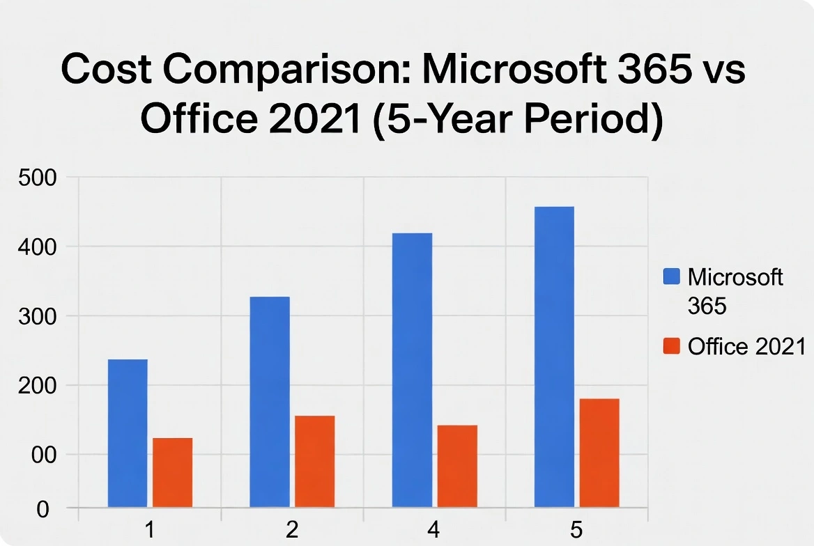 Comparación de costos: Microsoft 365 vs Office 2021 en 5 años