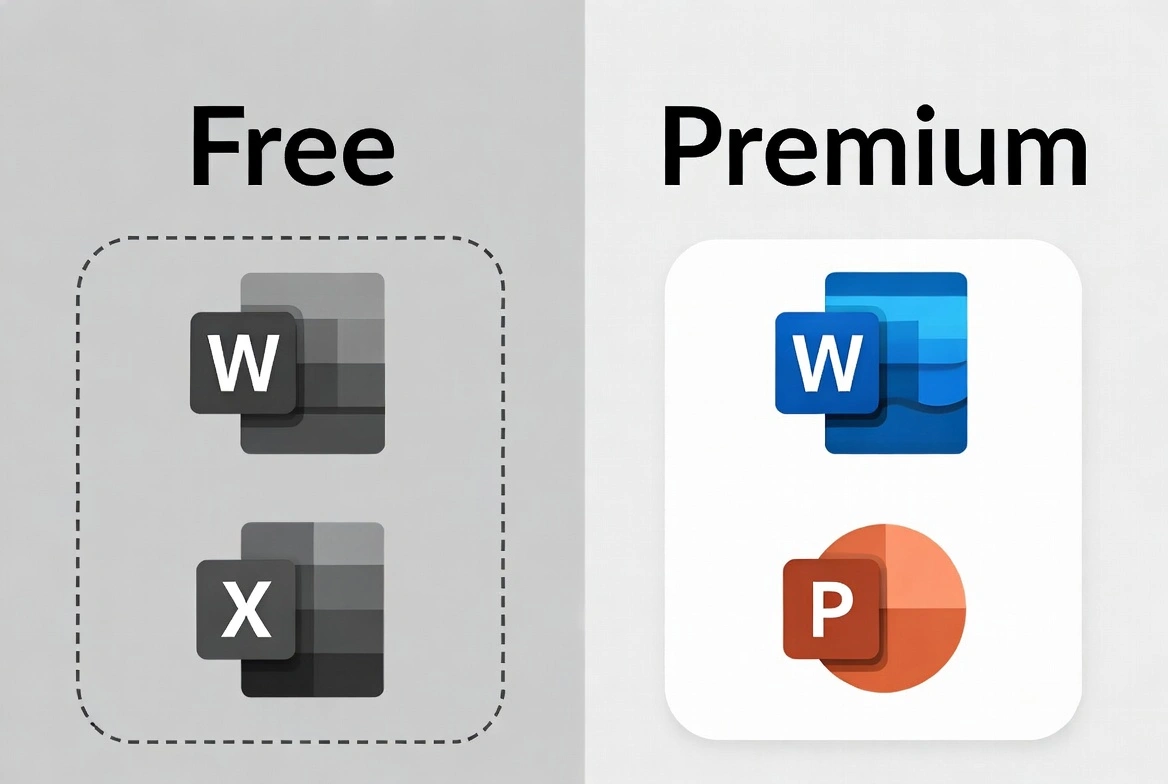 Comparación de características gratuitas vs premium en Office móvil