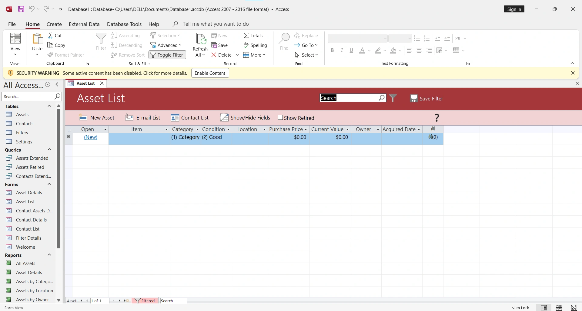 Interfaz de Microsoft Access mostrando el panel de navegación con tablas, consultas, formularios e informes, la cinta de opciones y el área de trabajo principal