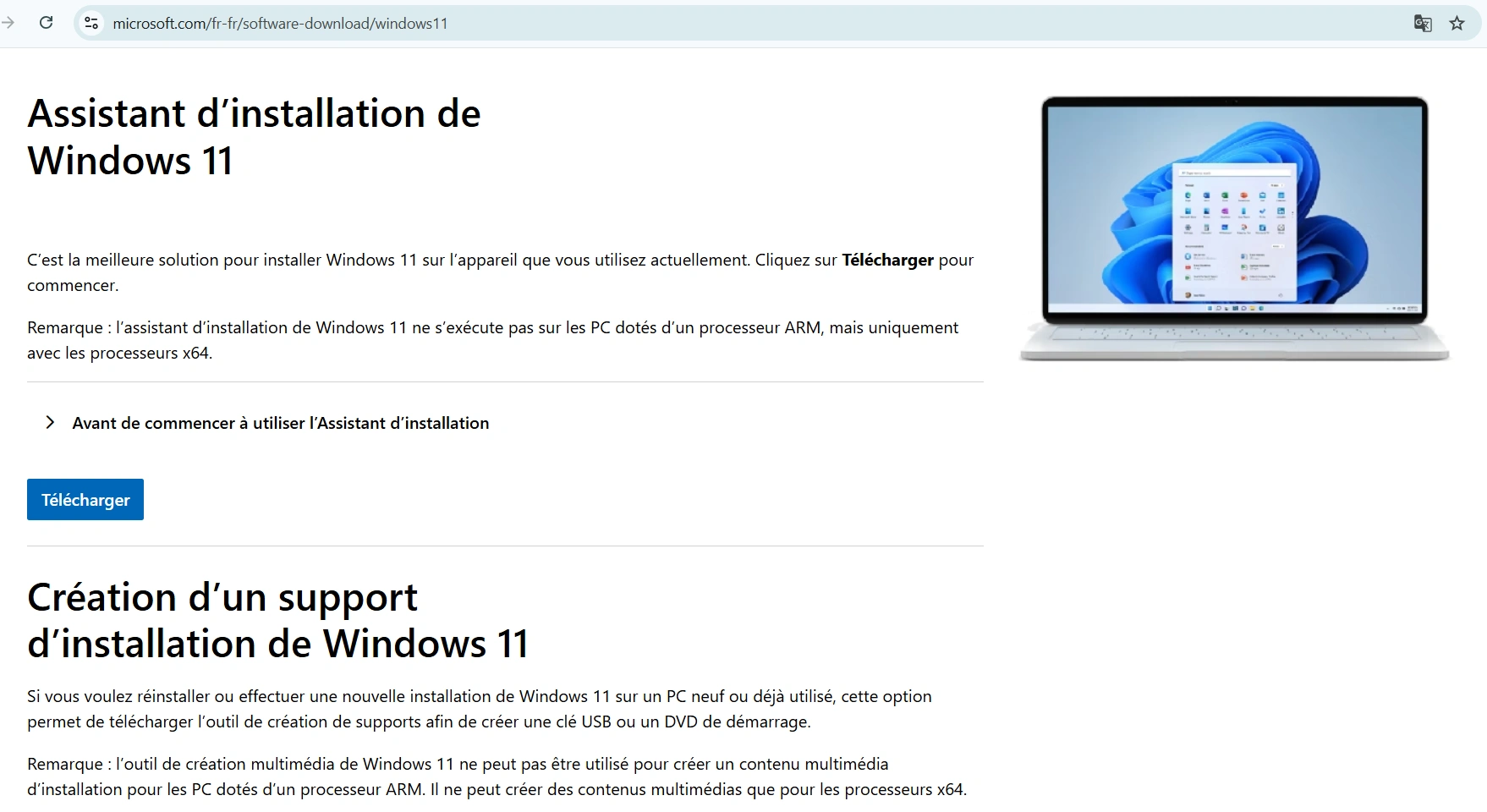 Página oficial de descarga de Windows 11 de Microsoft mostrando el Asistente de instalación y la opción de crear medios de instalación
