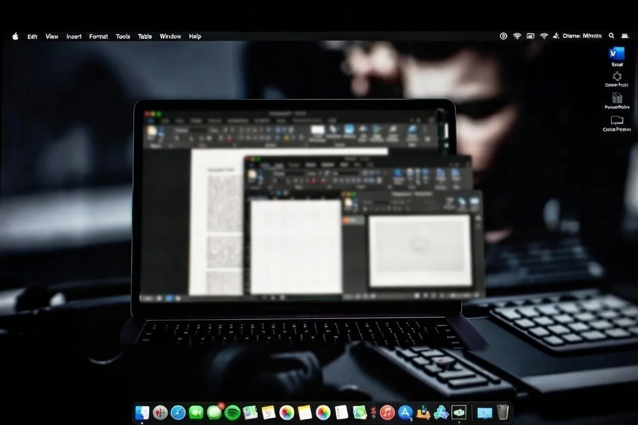 Microsoft Word, Excel y PowerPoint en macOS con interfaz nativa y modo oscuro