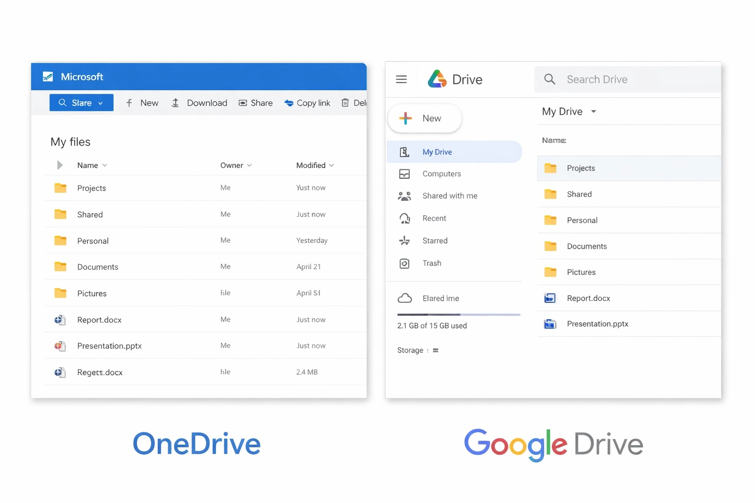 OneDrive vs Google Drive 2025 - Comparación visual de interfaces