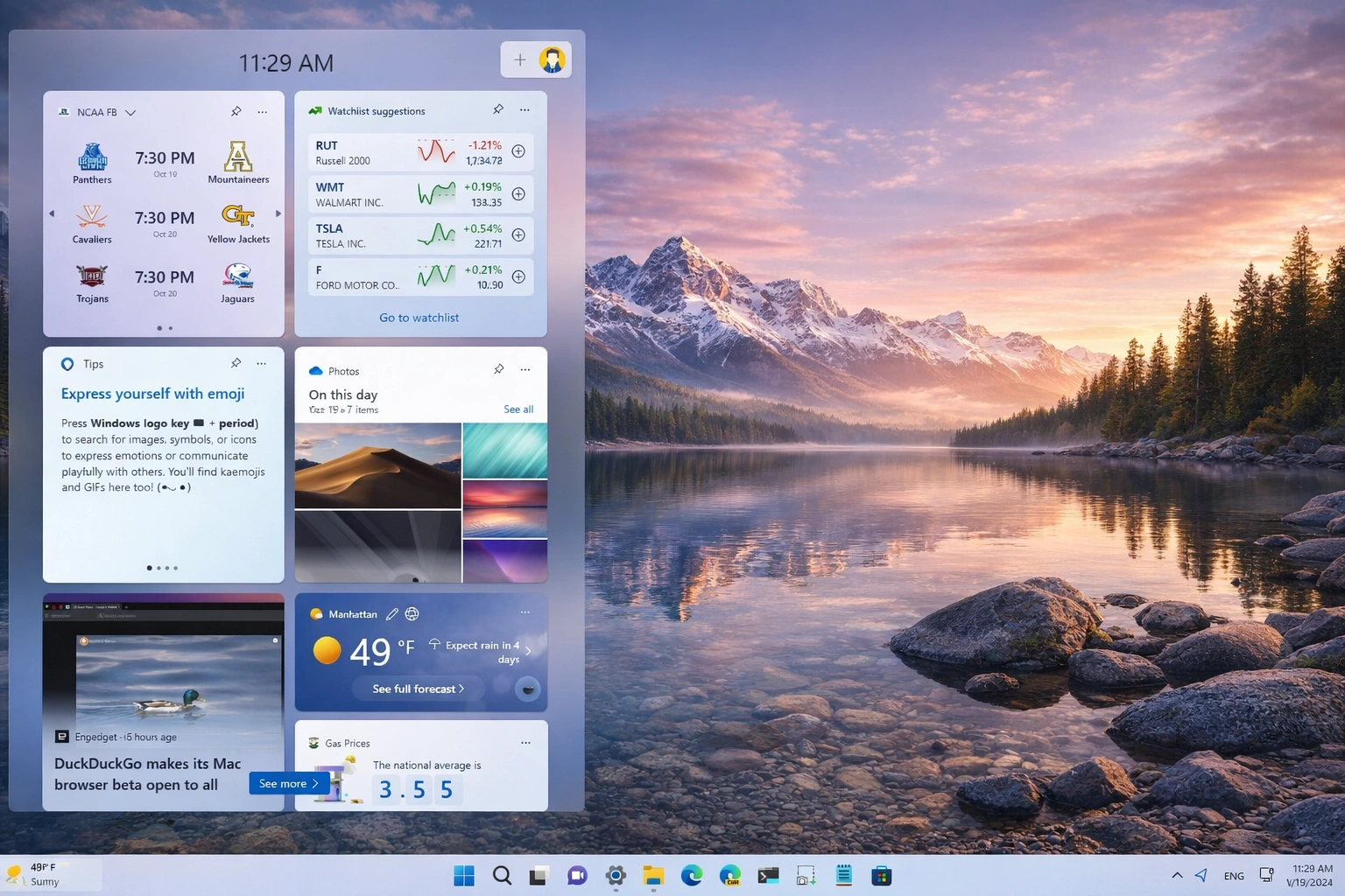 Organizar widgets de Windows 11 con diferentes tamaños, deportes, acciones, fotos y clima