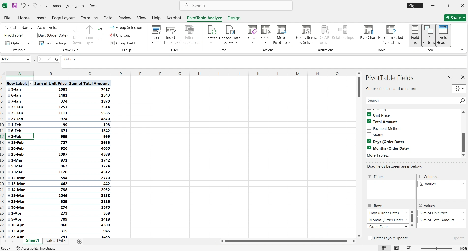 Panel de campos de tabla dinámica en Excel