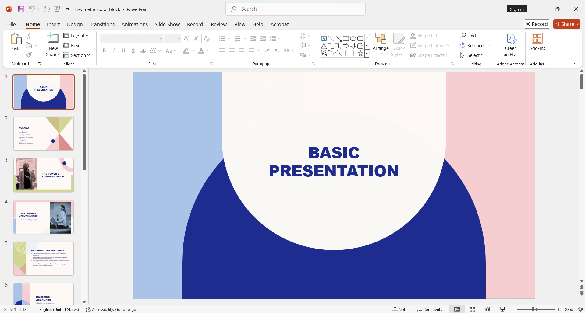 PowerPoint 2024 con presentación básica y panel de diapositivas