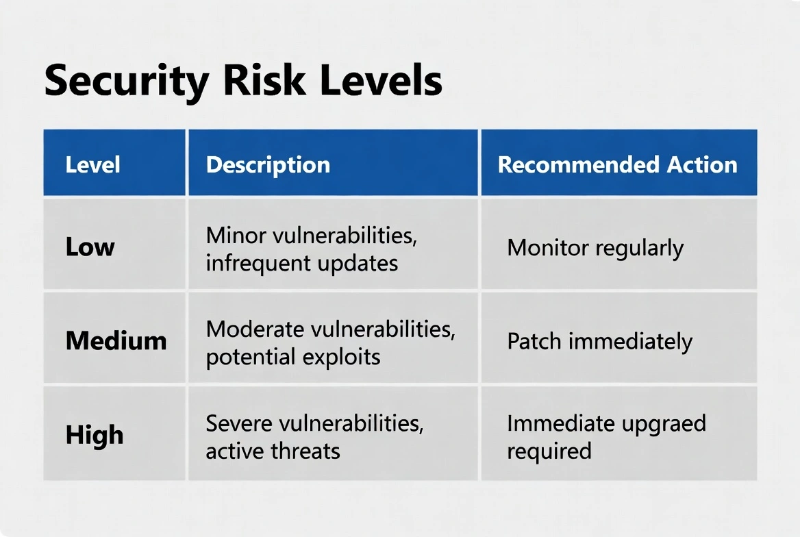 Security risk levels table for unsupported Windows 10