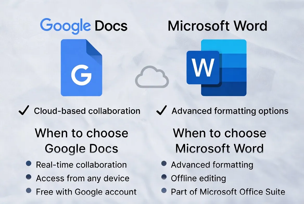 Use cases: When to choose Google Docs for collaboration vs Microsoft Word for advanced formatting