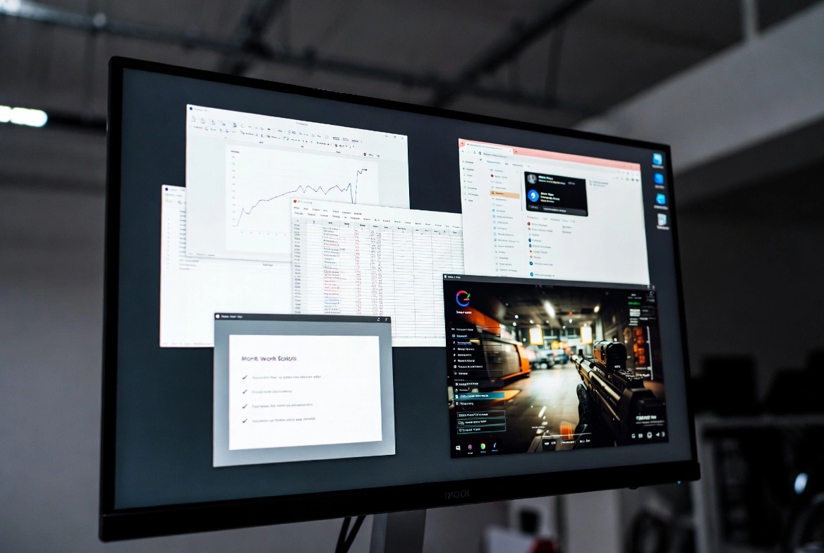 Organización de escritorios virtuales mostrando trabajo, productividad y entretenimiento en espacios separados