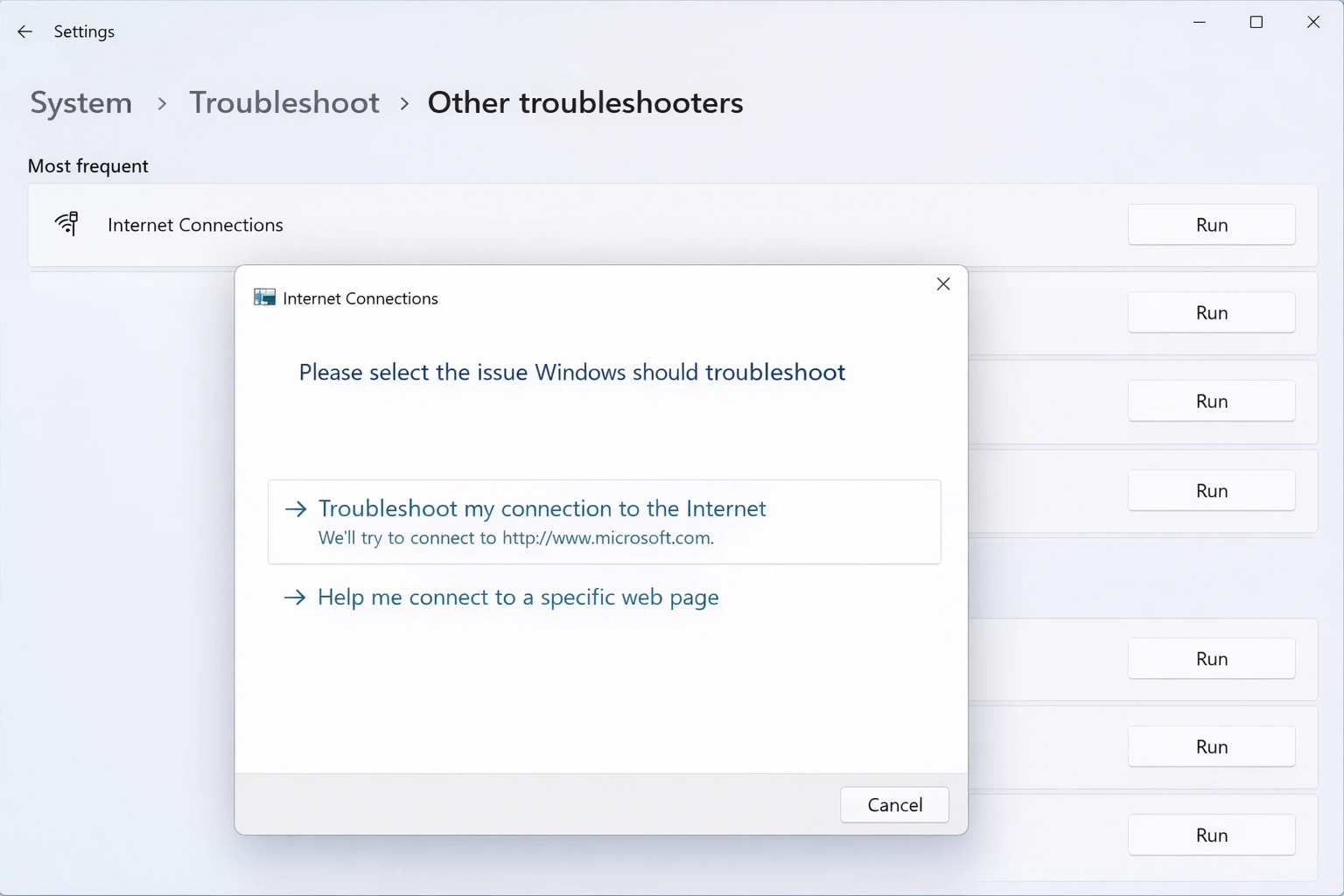 Solucionador de problemas de conexiones de Internet en Windows 11