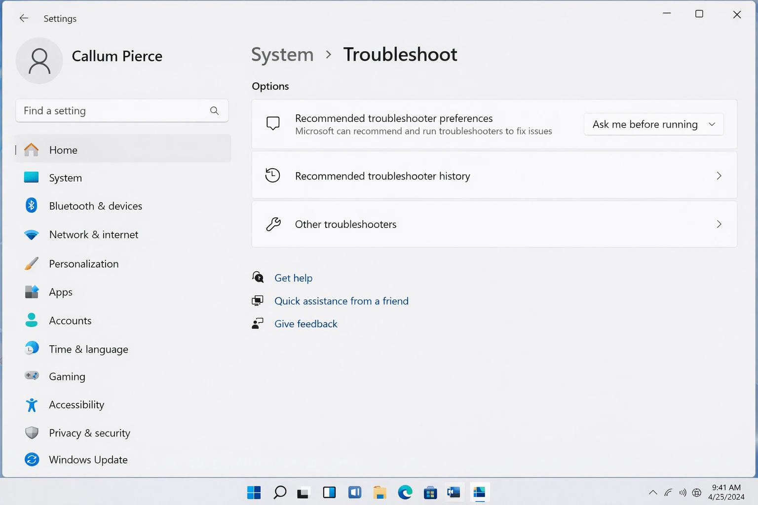 Configuración de Windows 11 mostrando panel de solución de problemas