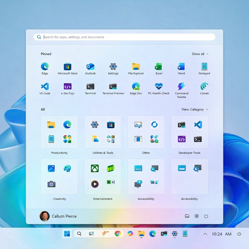 Nuevas características de Windows 11 - Menú Inicio centrado y Snap Layouts