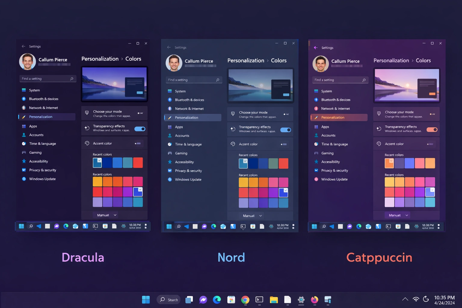 Windows 11 third-party dark themes - Dracula, Nord and Catppuccin