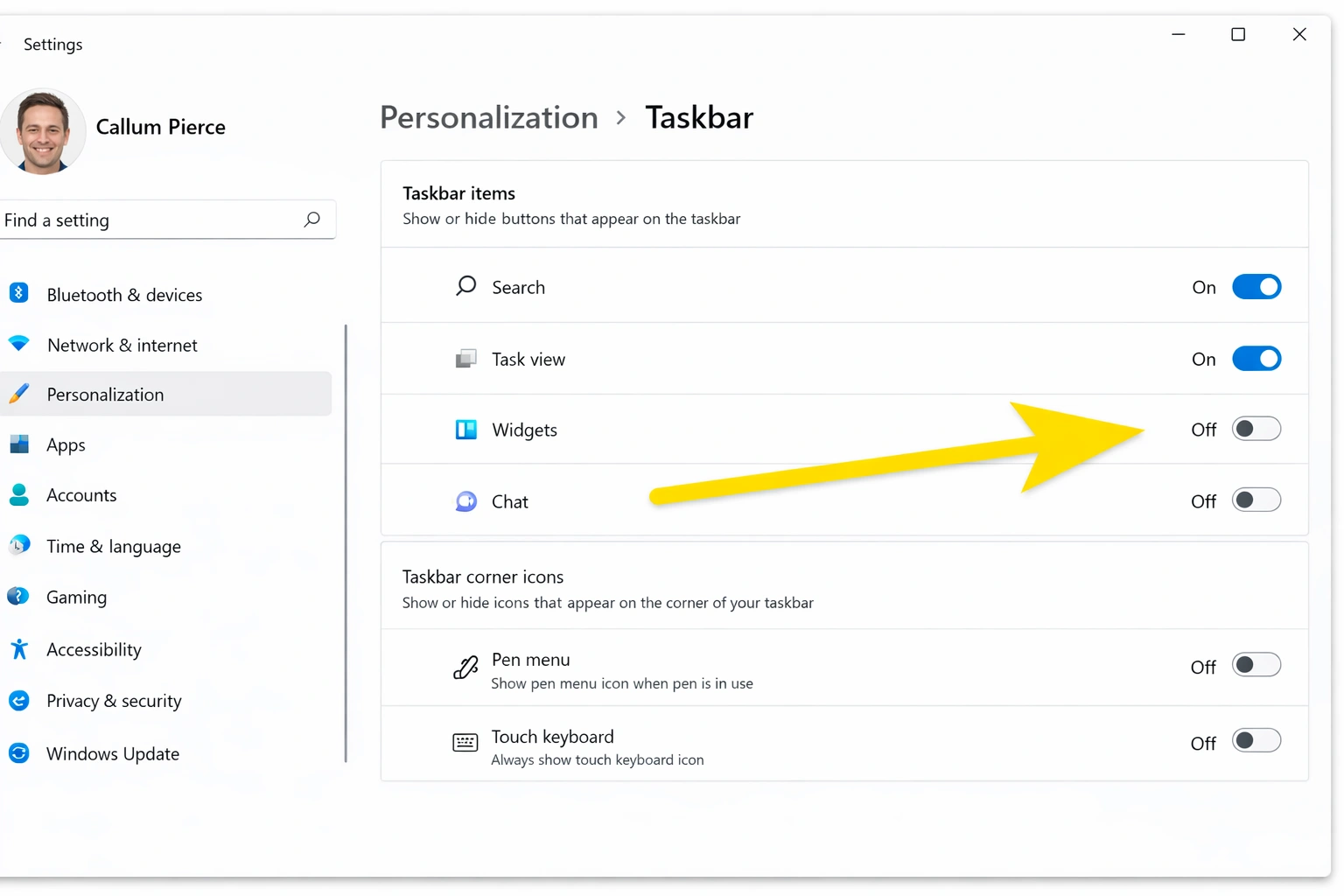 Windows 11 widgets desactivados - Barra de tareas con mayor privacidad