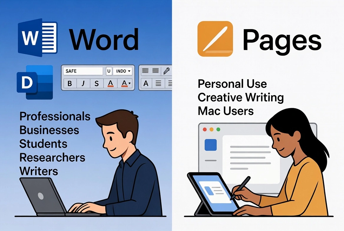 Word para profesionales, negocios, estudiantes e investigadores vs Pages para uso personal y escritura creativa en Mac