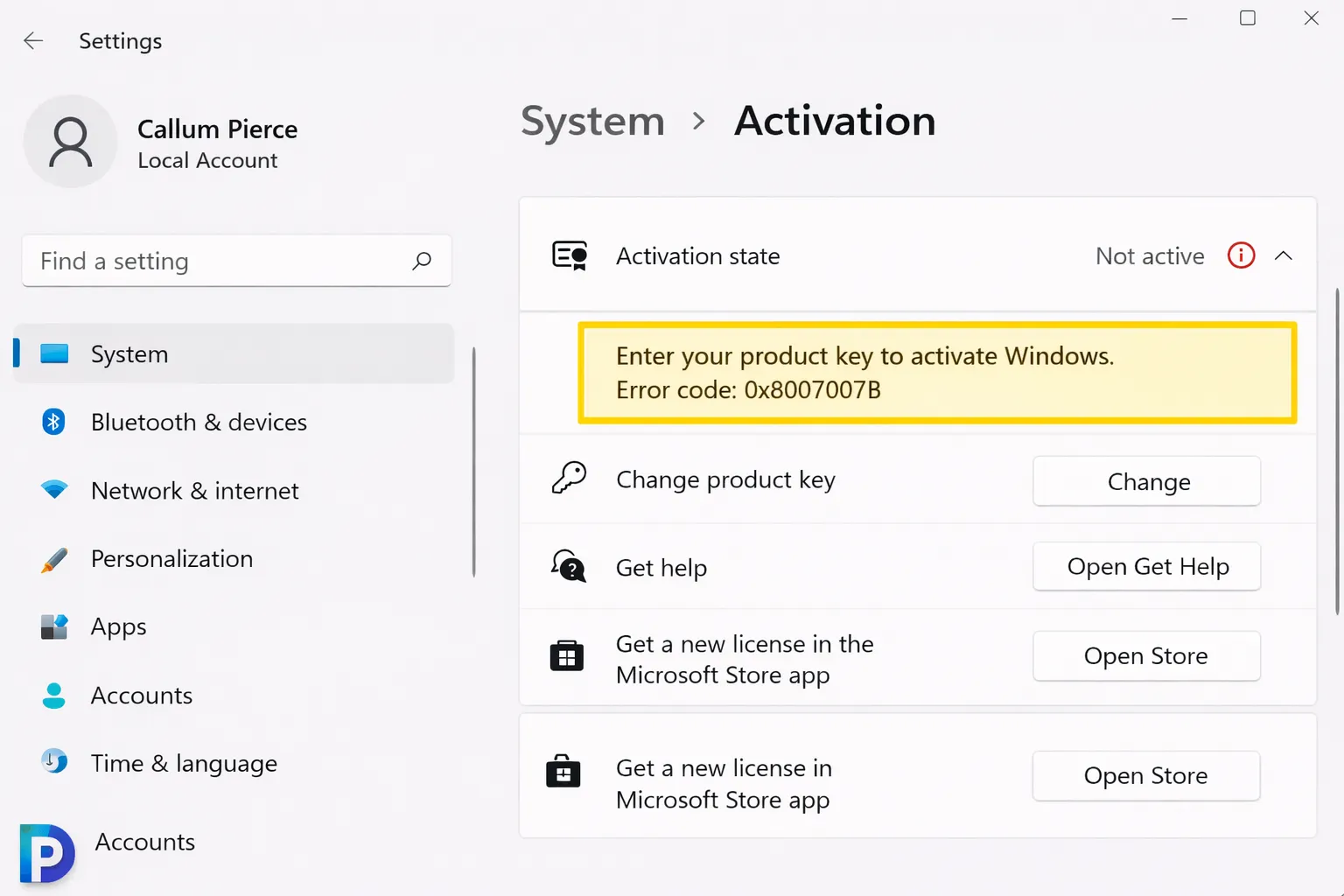 Windows 11 Activation settings screen showing activation status