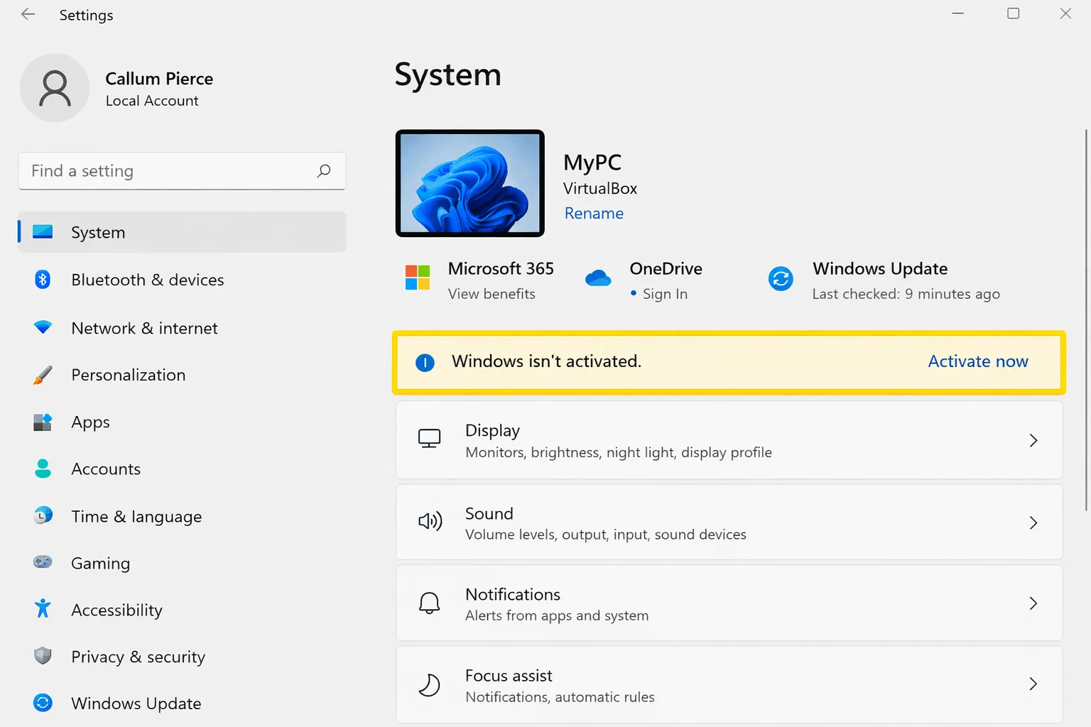 Pantalla de configuración de Sistema mostrando el estado de activación de Windows