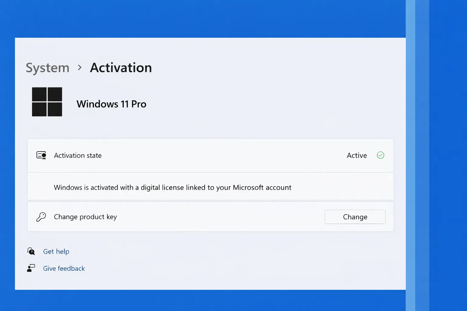 Pantalla de estado de activación de Windows 11 mostrando licencia digital activa
