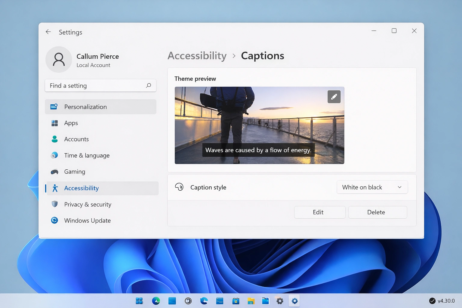 Subtítulos en vivo de Windows 11 mostrando transcripción en tiempo real