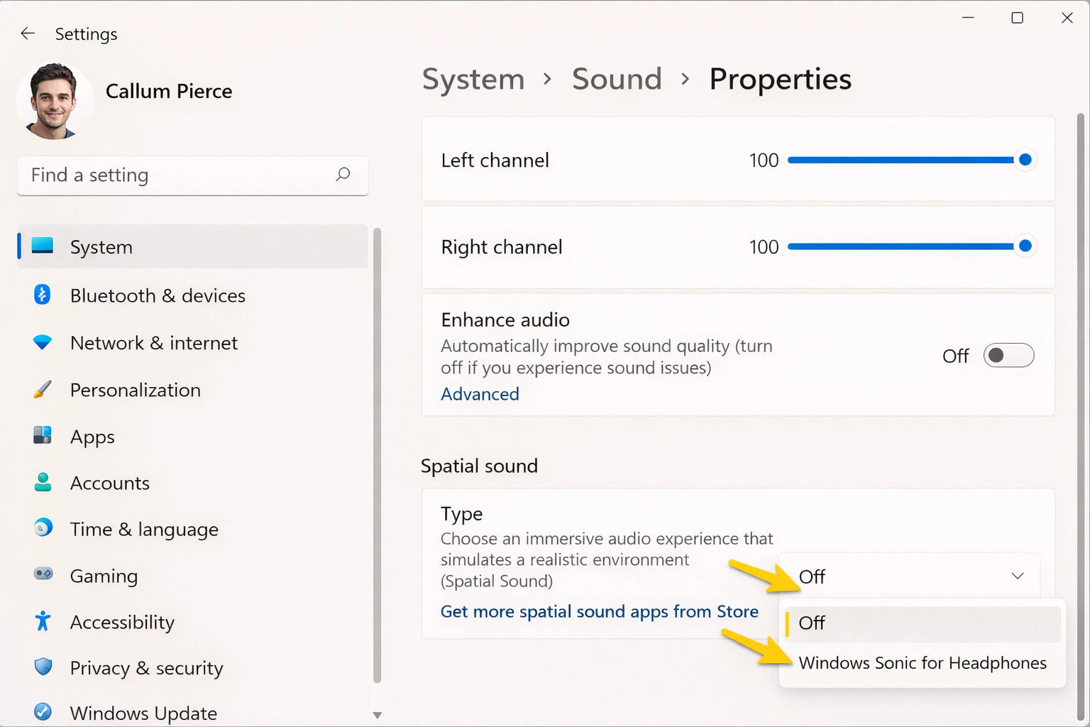 Sonido espacial Windows 11 - Opciones Windows Sonic, Dolby Atmos y DTS:X para audio 3D